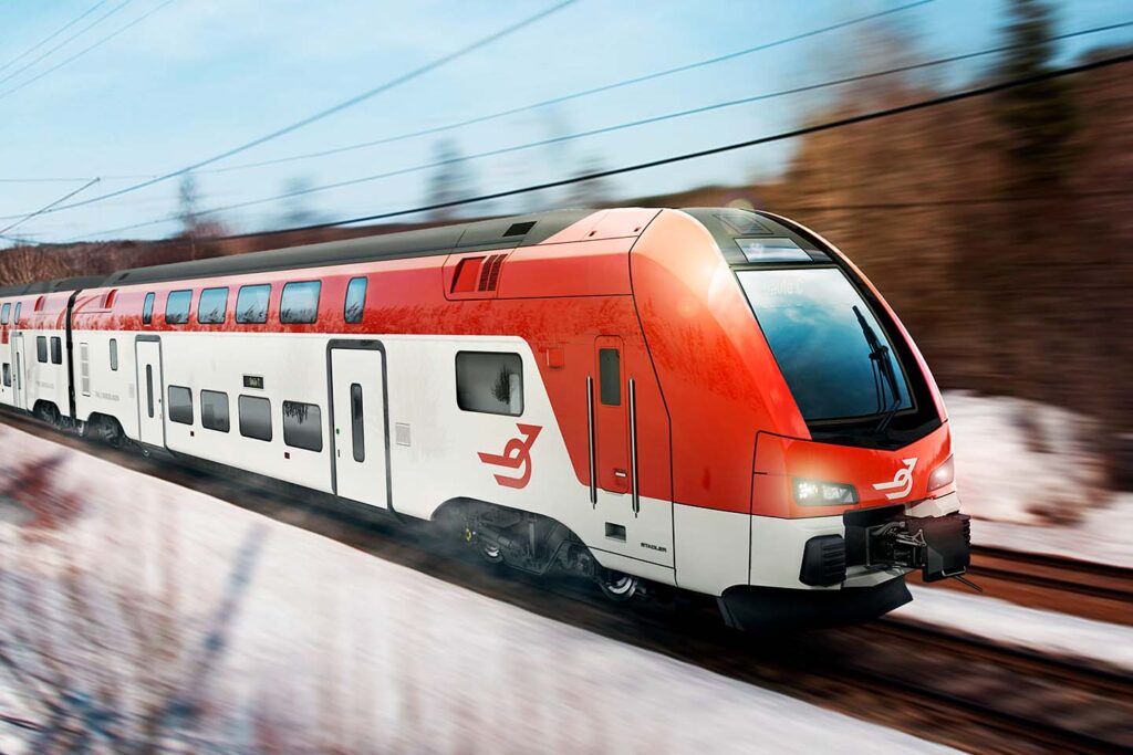 Det nya tåget ER-1 i TiB:s färger, skissbild